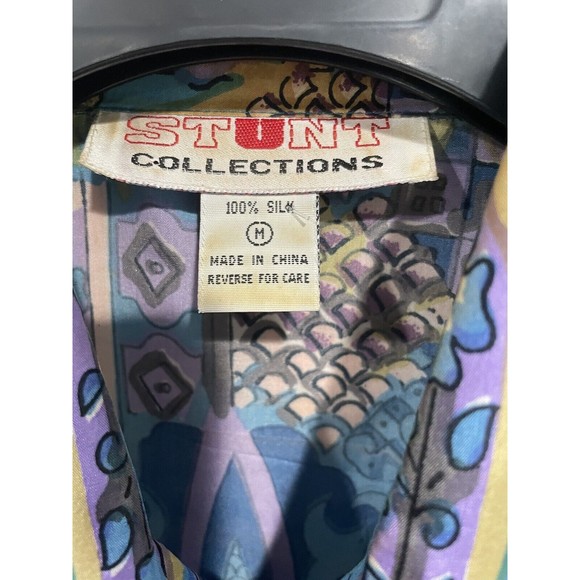 Vtg 90s STUNT 100% Silk Men's Button Up Top Shirt Streetwear Green Purple Size M - Picture 5 of 7